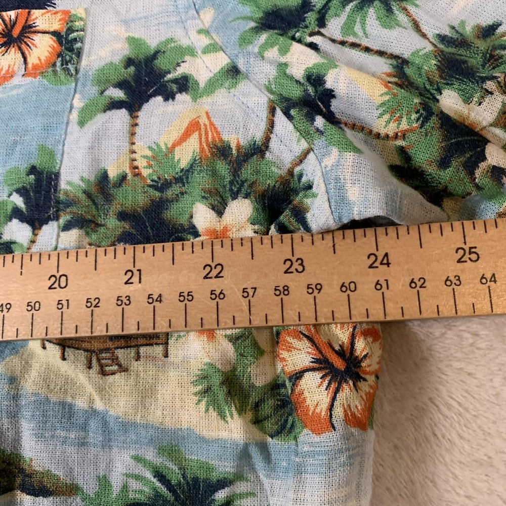 Chaps Shirt Mens Large Blue Floral Hawaiian Seacoast Wash Linen Rayon Button‎ Up - Picture 4 of 9